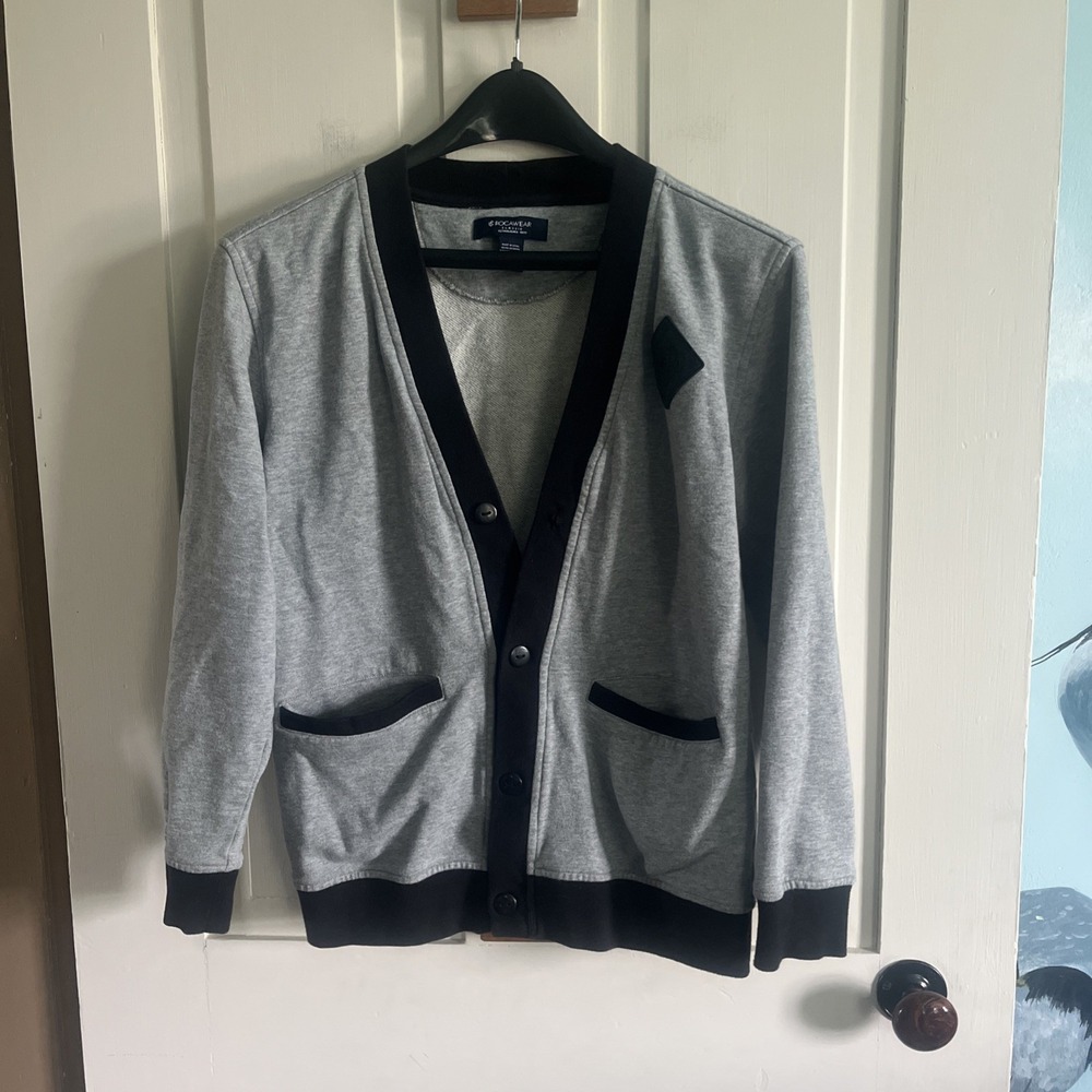 Roca Wear Cardigan sz M 8/10 Gray Retro Y2K Streetwear Hip Hop Urban Throwback